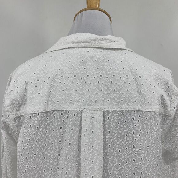 NYDJ Blouse Womens S Small White Fit Is Everything Eyelet Tab Sleeve Shirttail - Picture 7 of 13